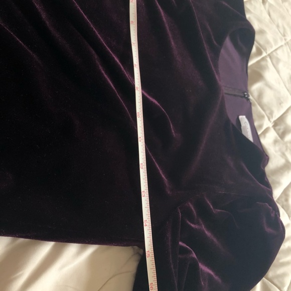 Calvin Klein Velvet Puff Sleeve Ruched Dress - Picture 16 of 16